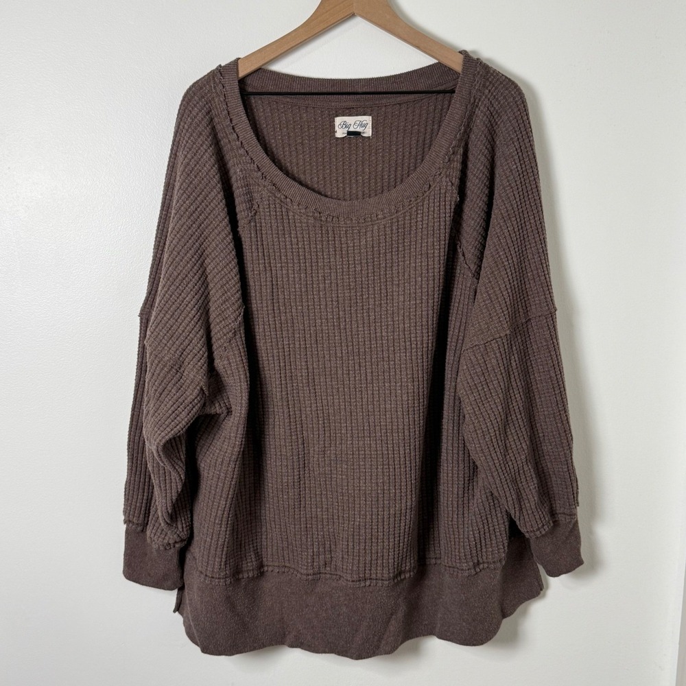 American Eagle Waffle Knit Sweater Women XL Brown Big Hug Oversized Thermal Cozy